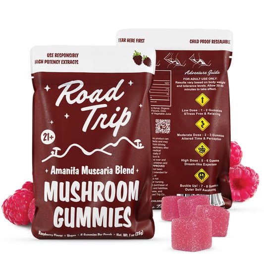 Road Trip Amanita Muscaria Blend Raspberry Mushroom Gummies